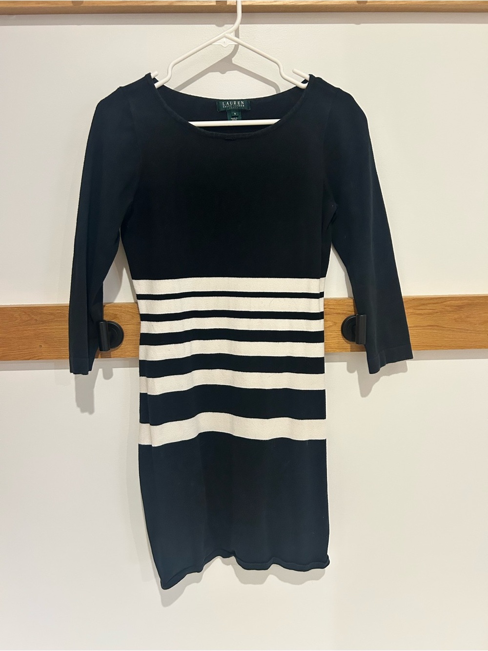 Ralph Lauren Black and White Striped Midi Knit Dress